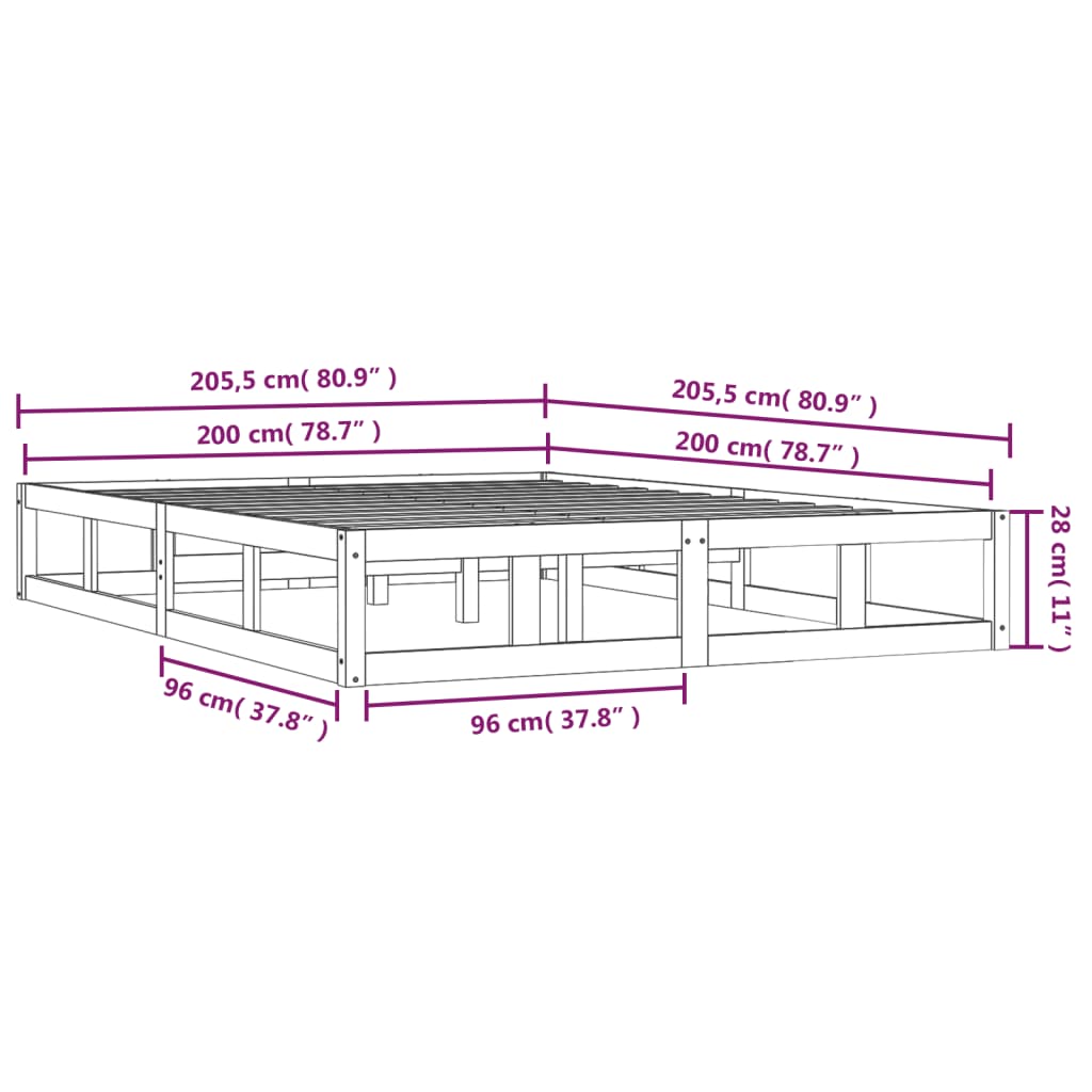 Giroletto Nero 200x200 cm in Legno Massello di Pino cod mxl 62365