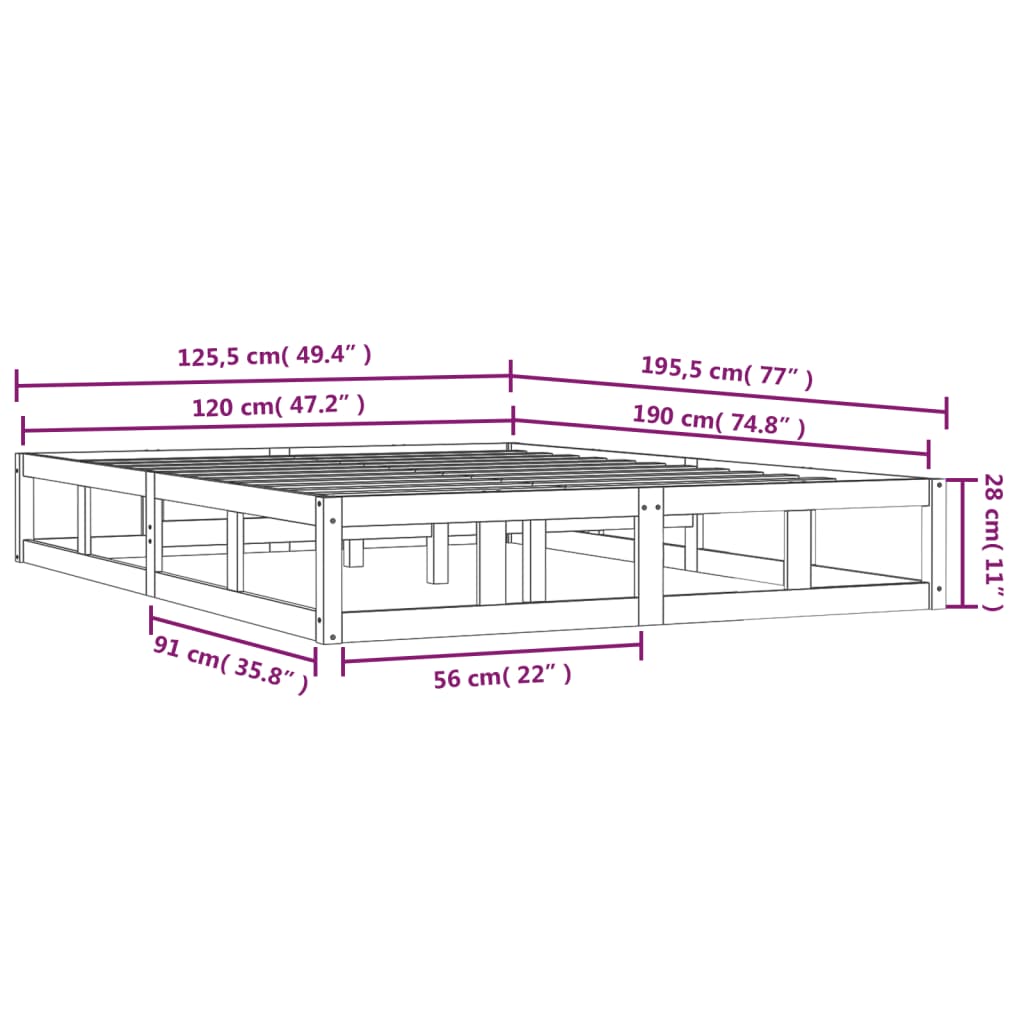 Giroletto Bianco 120x190 cm 4FT Small Double in Legno Massello cod mxl 60991