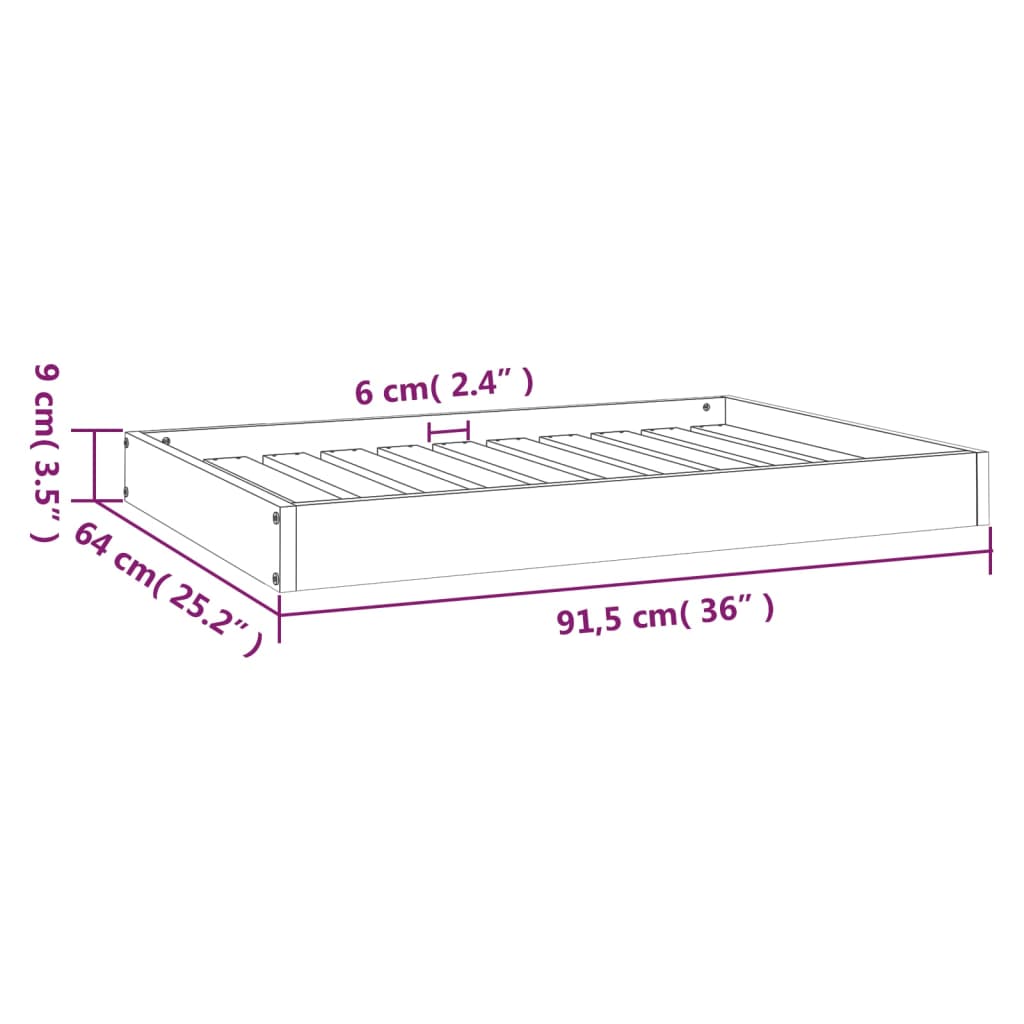 Cuccia per Cani Nera 91,5x64x9 cm in Legno Massello di Pino