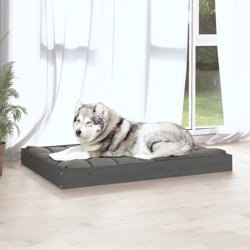 Cuccia per Cani Grigia 101,5x74x9 cm in Legno Massello di Pino 820868