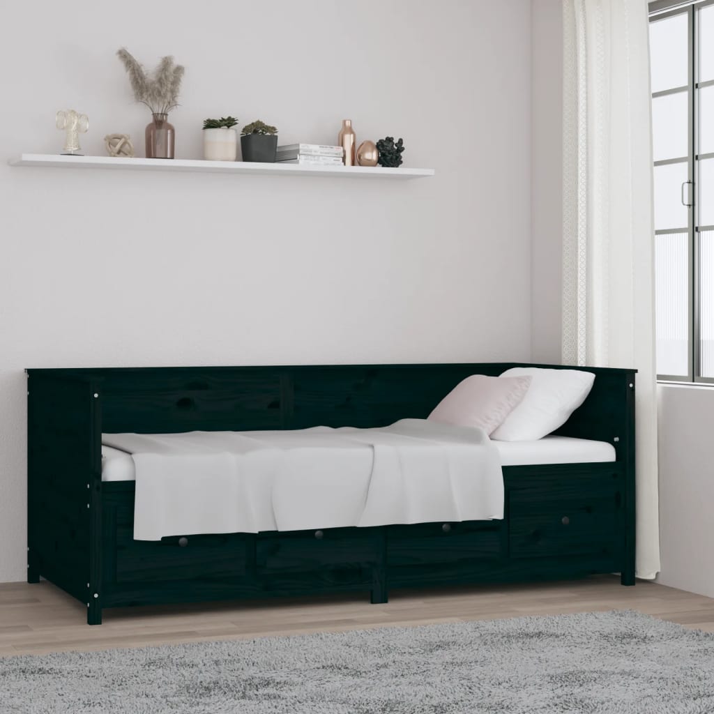 Dormeuse Nera 80x200 cm in Legno Massello di Pino cod mxl 58458