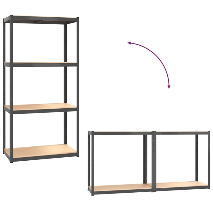 Mensole 4 Strati 2pz Antracite in Acciaio e Legno Multistrato cod mxl 42971