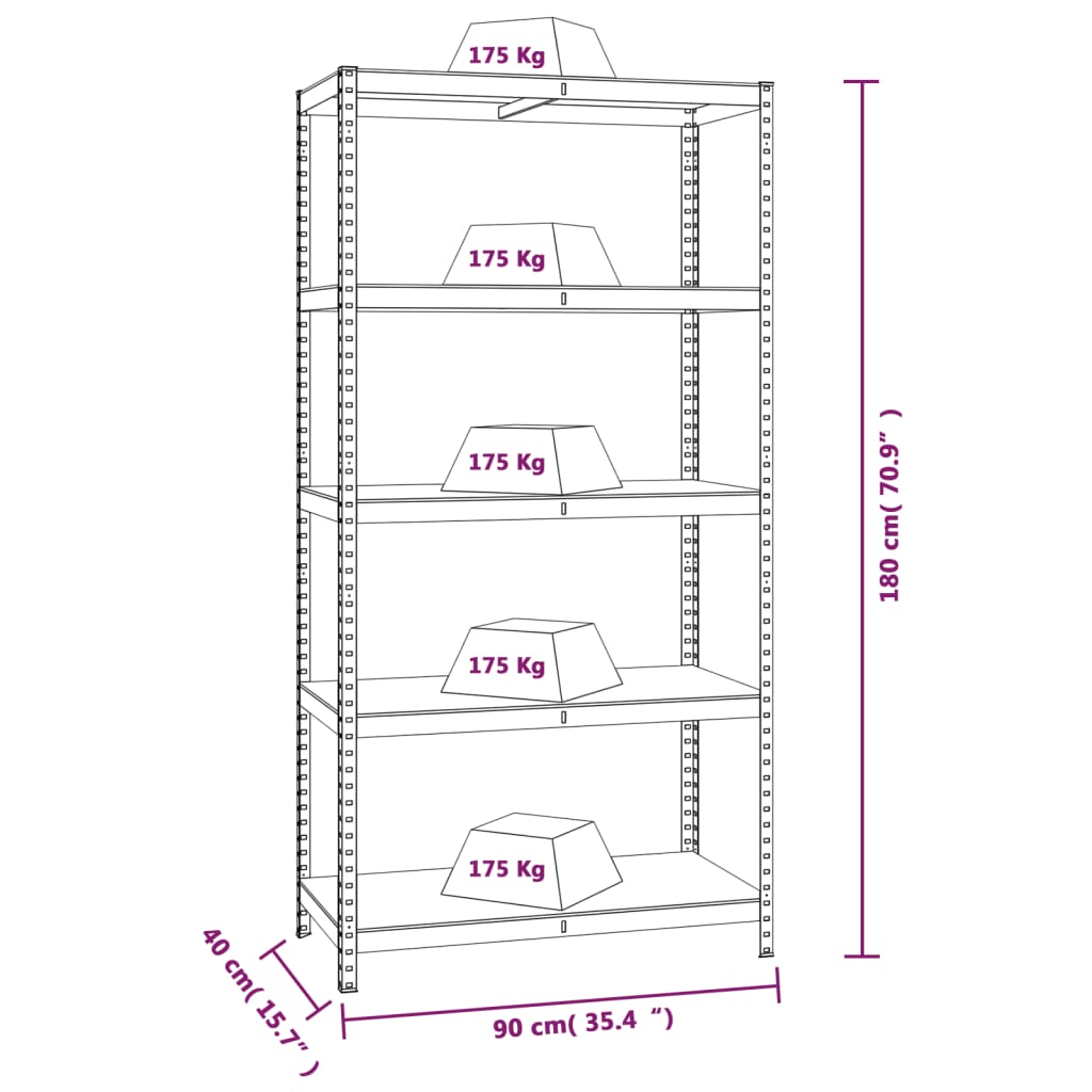 Scaffali 5 Ripiani 2 pz Antracite Acciaio e Legno Multistrato 152868