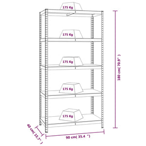 Scaffali 5 Ripiani 2 pz Antracite Acciaio e Legno Multistrato 152868