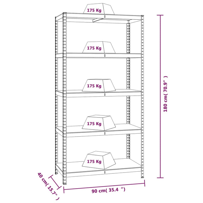 Scaffali 5 Ripiani 2 pz Antracite Acciaio e Legno Multistrato 152868