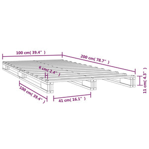 Letto a Pallet 100x200 cm in Legno Massello di Pino 821382