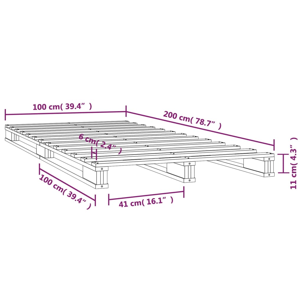 Letto a Pallet Bianco 100x200 cm in Legno Massello di Pino 821383