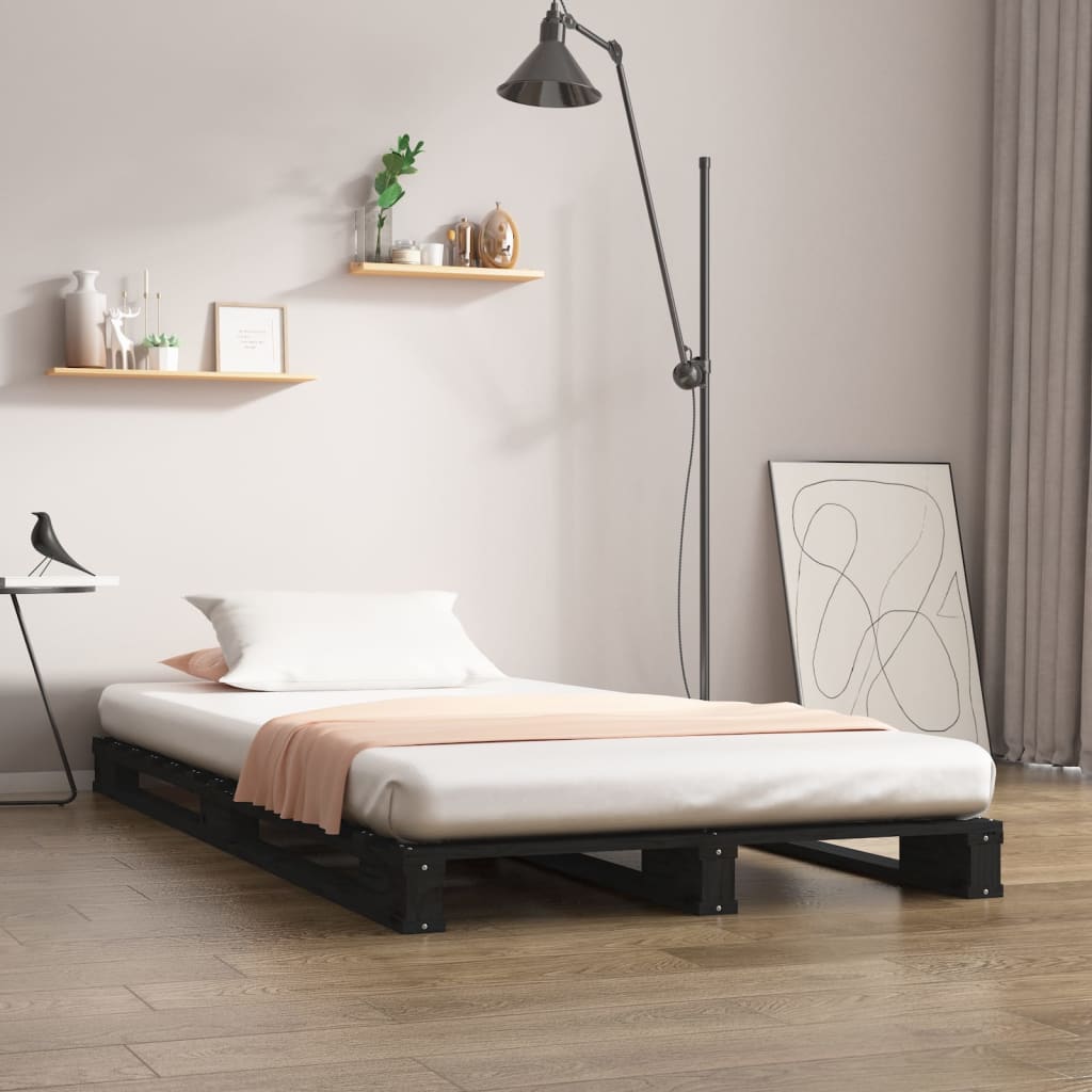 Letto a Pallet Nero 100x200 cm in Legno Massello di Pino 821386