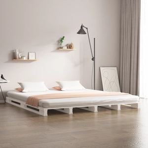 Letto a Pallet Bianco 160x200 cm in Legno Massello di Pino 821403