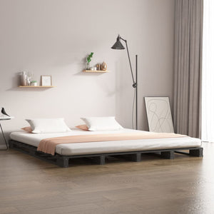 Letto a Pallet Grigio 200x200 cm in Legno Massello di Pino 821414