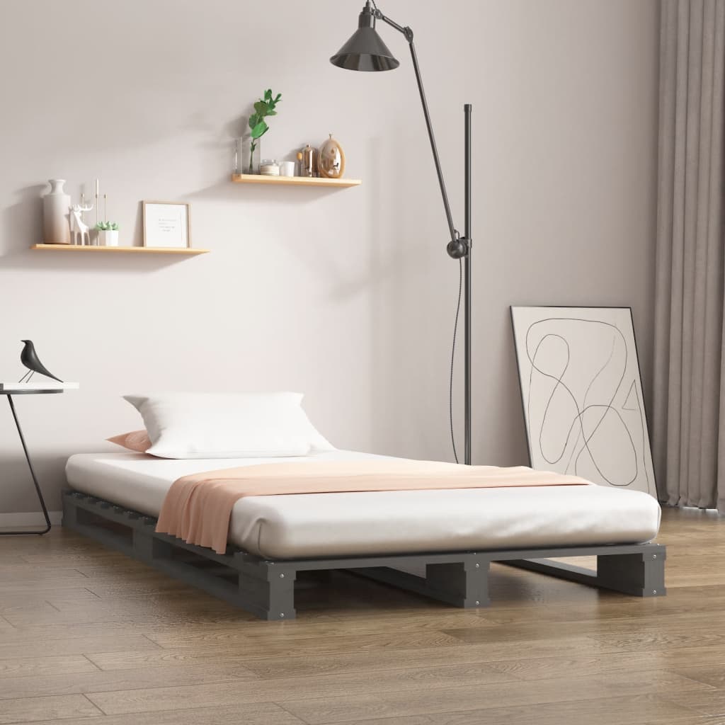 Letto a Pallet Grigio 75x190 cm Massello Pino 2FT6 Small Single 821419