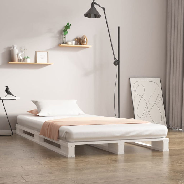 Letto a Pallet Bianco 90x190 cm in Massello di Pino 3FT Single 821423