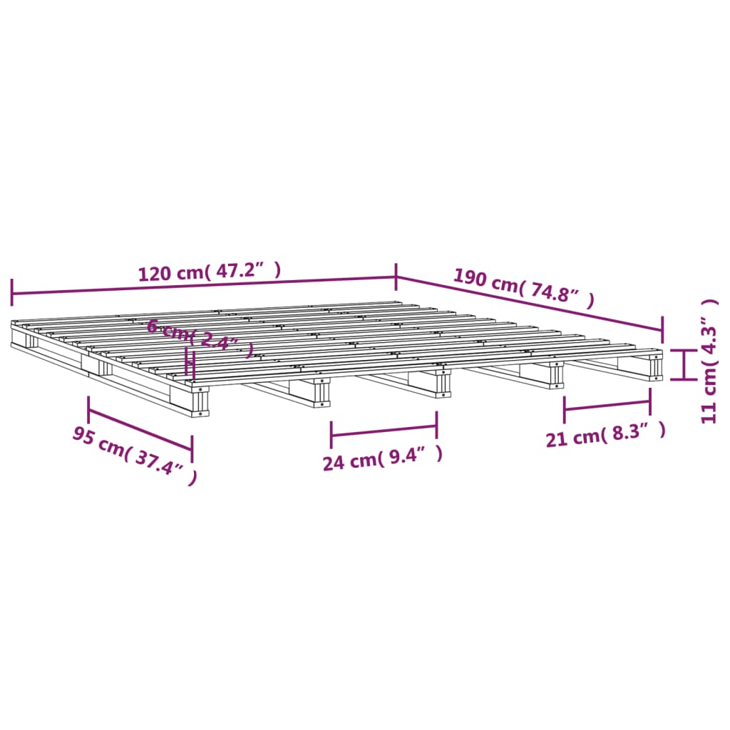 Giroletto Grigio 120x190cm Legno Massello Pino 4FT Small Double