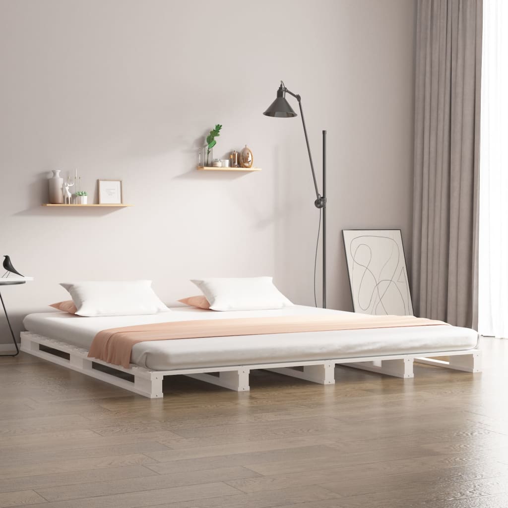 Letto a Pallet Bianco 140x190 cm in Legno Massello di Pino 821438