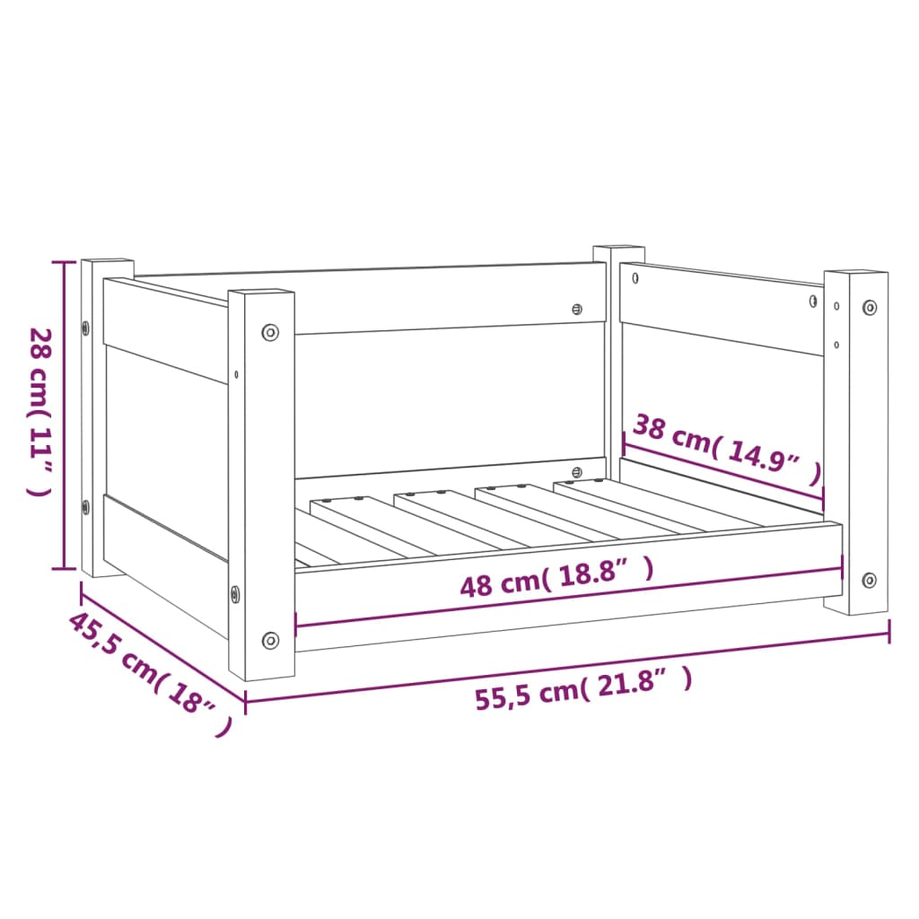 Cuccia per Cani Grigia 55,5x45,5x28cm in Legno Massello di Pino