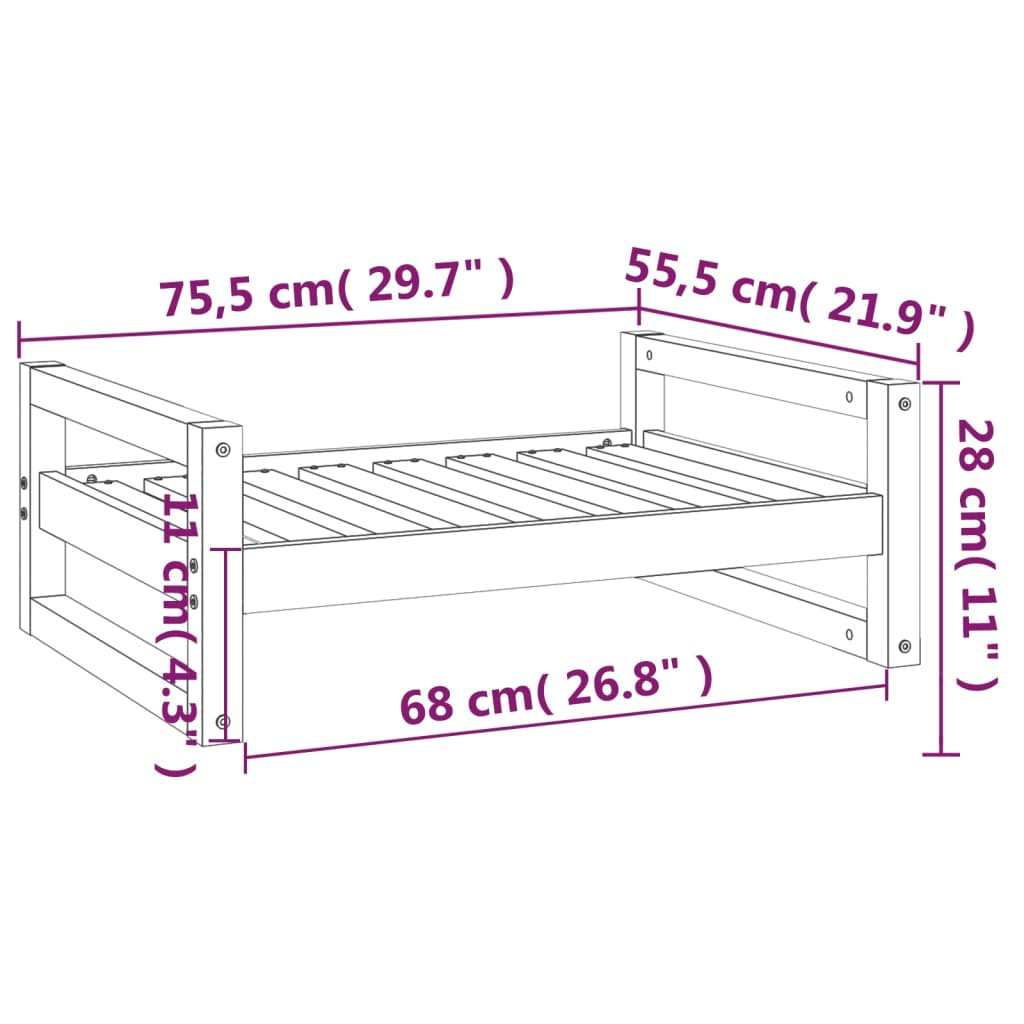 Cuccia per Cani Bianca 75,5x55,5x28cm in Legno Massello di Pino