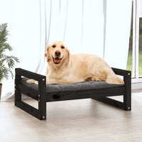 Cuccia per Cani Nera 75,5x55,5x28cm in Legno Massello di Pino