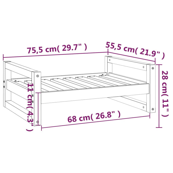 Cuccia per Cani Nera 75,5x55,5x28cm in Legno Massello di Pino