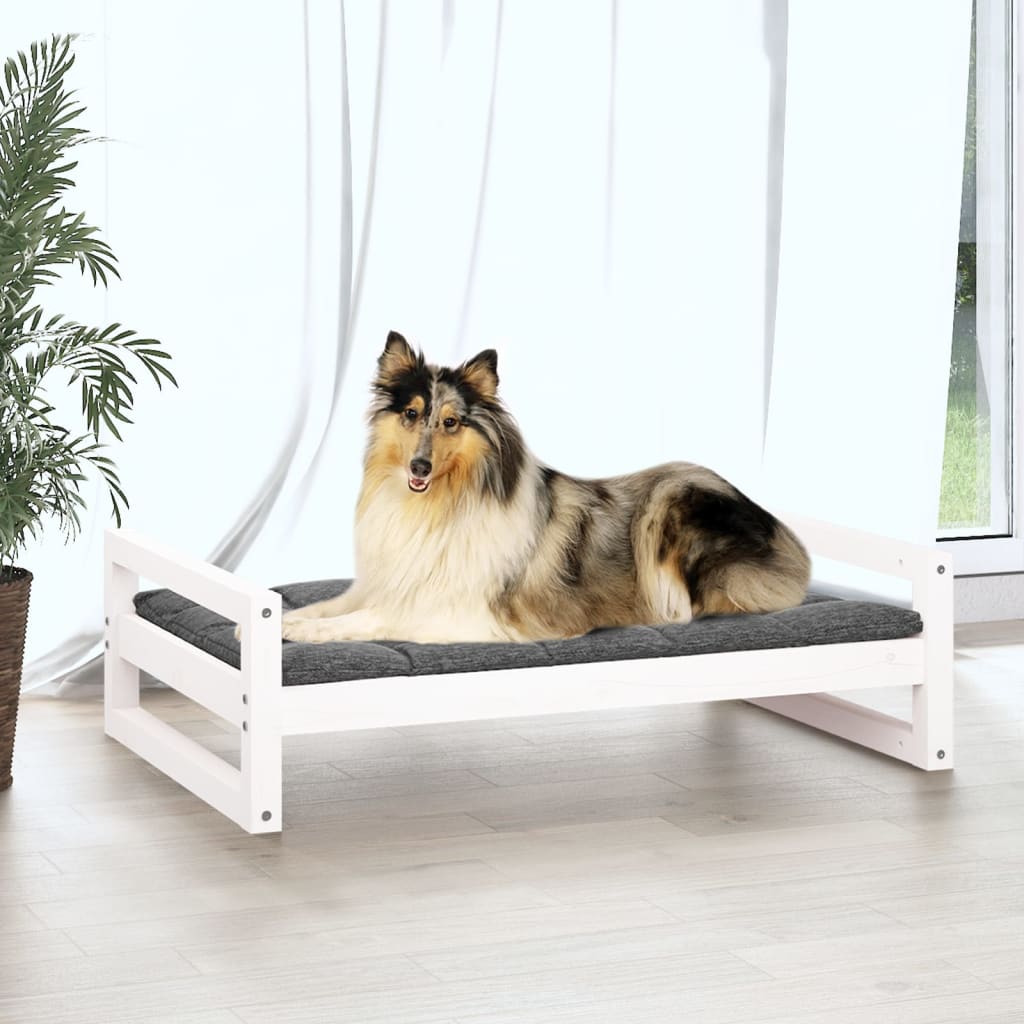 Cuccia per Cani Bianca 95,5x65,5x28cm in Legno Massello di Pino 821483