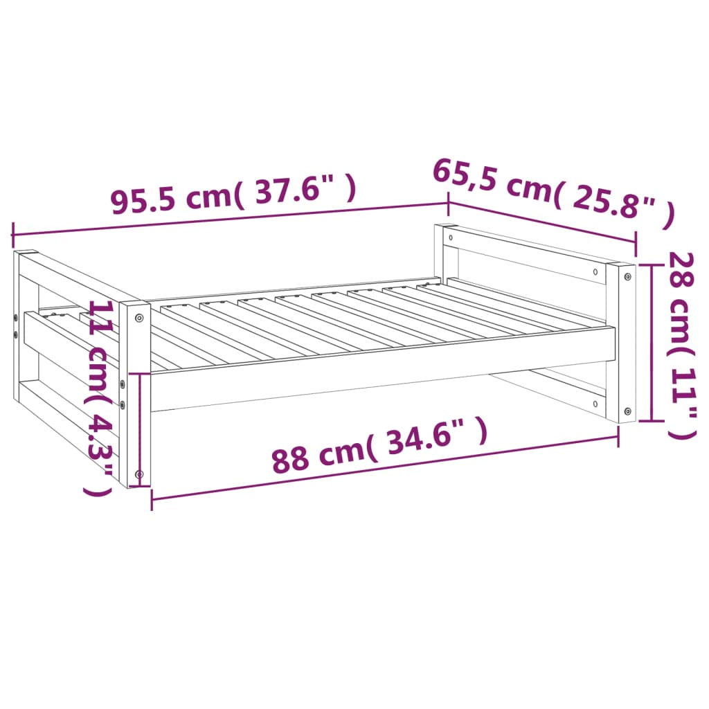 Cuccia per Cani Bianca 95,5x65,5x28cm in Legno Massello di Pino 821483