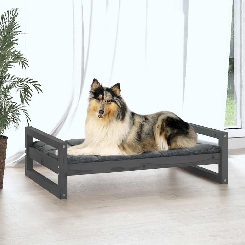 Cuccia per Cani Grigia 95,5x65,5x28cm in Legno Massello di Pino