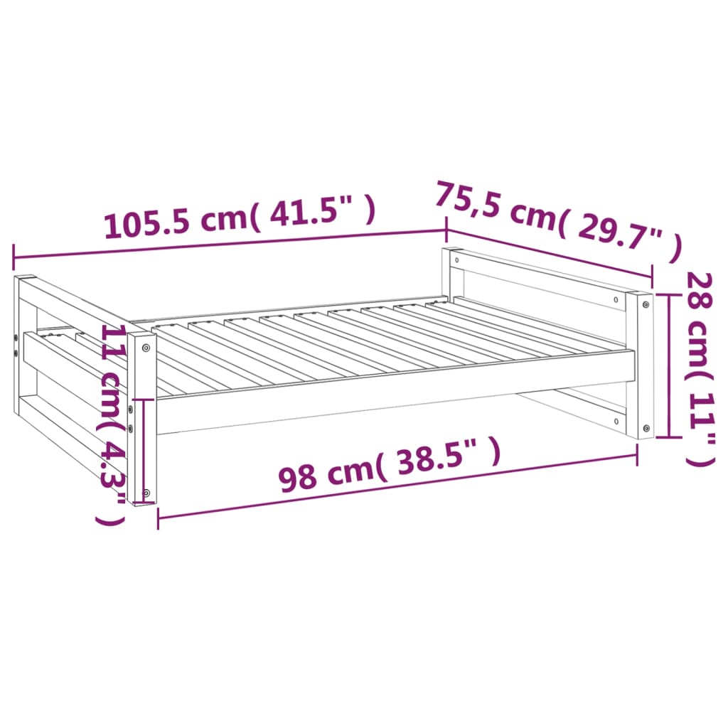 Cuccia per Cani 105,5x75,5x28 cm in Legno Massello di Pino