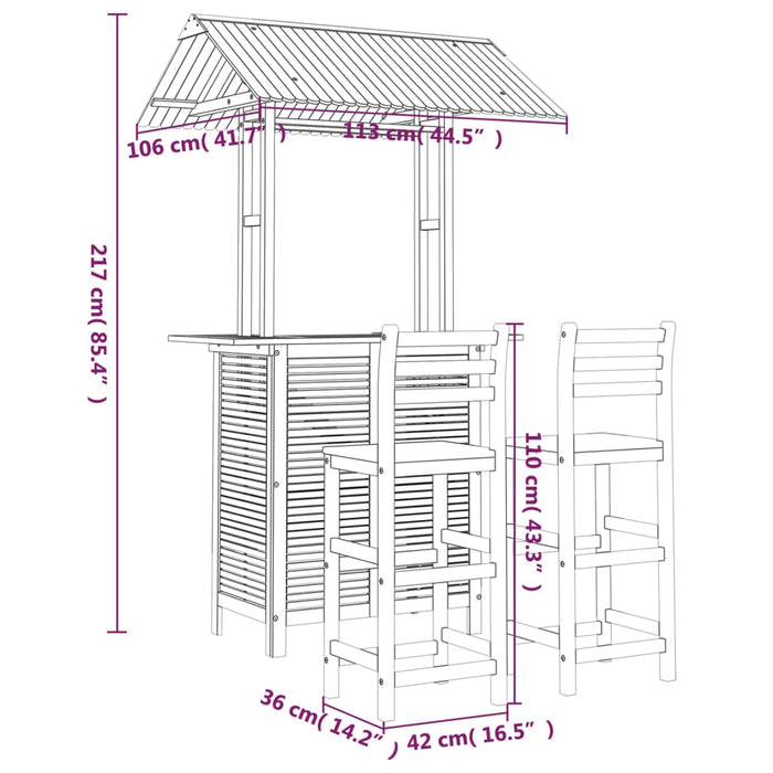 Set da Bar per Giardino 3 pz in Legno Massello di Acacia cod mxl 43182