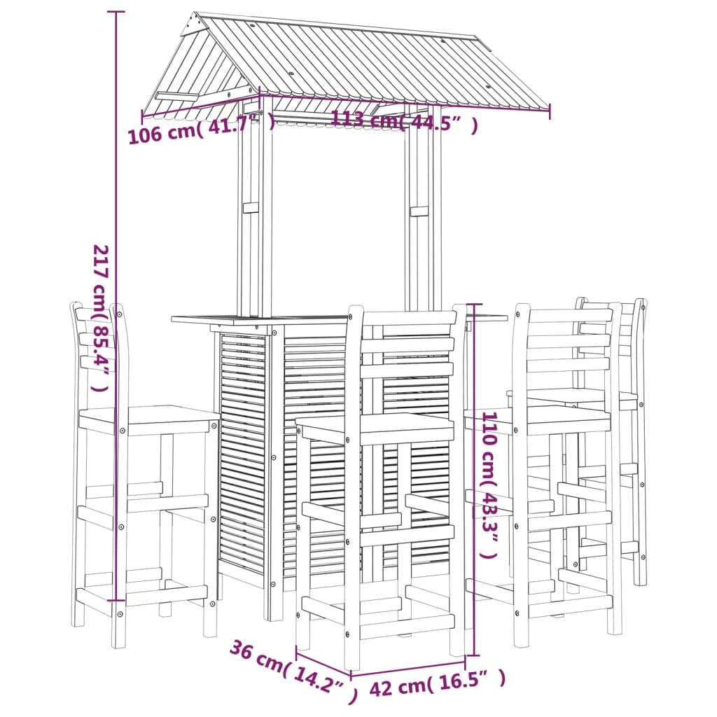 Set da Bar per Giardino 5 pz in Legno Massello di Acacia cod mxl 43199