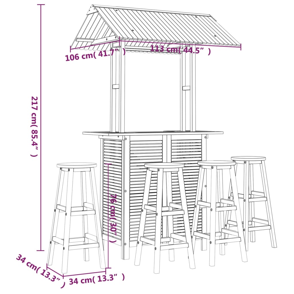 Set da Bar per Giardino 5 pz in Legno Massello di Acacia cod mxl 44667