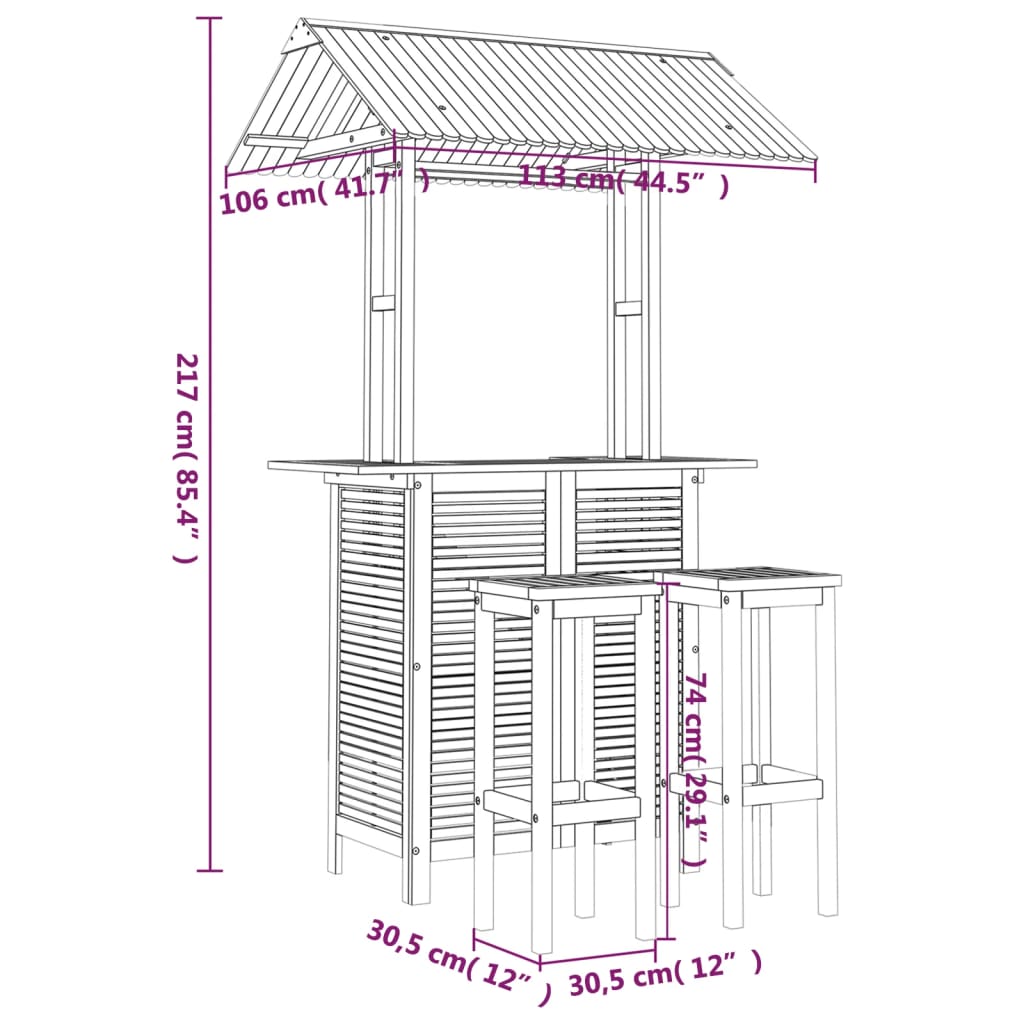 Set da Bar per Giardino 3 pz in Legno Massello di Acacia cod mxl 50412