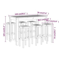 Set da Bar per Giardino 7 pz in Legno Massello di Acacia cod mxl 41294