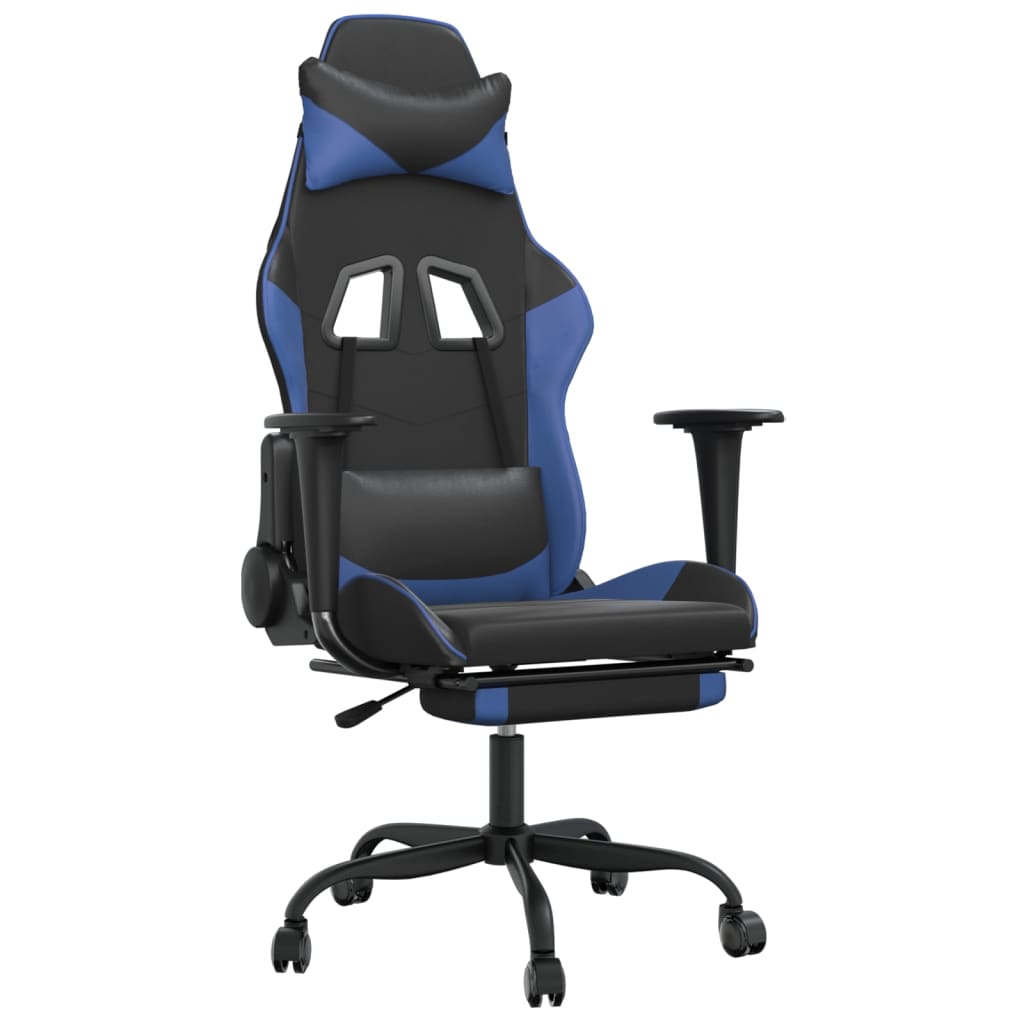 Sedia da Gaming Massaggiante Poggiapiedi Nero e Blu Similpelle cod mxl 62152