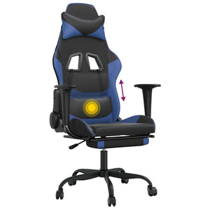 Sedia da Gaming Massaggiante Poggiapiedi Nero e Blu Similpelle 345411