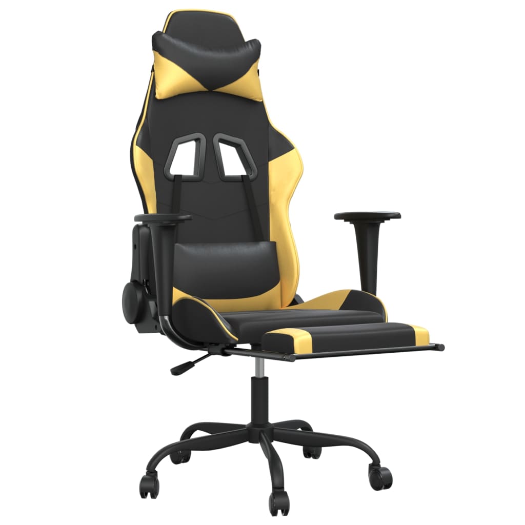 Sedia da Gaming Massaggiante Poggiapiedi Nero e Oro Similpelle cod mxl 61201