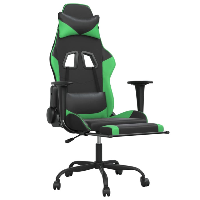 Sedia da Gaming Massaggio Poggiapiedi Nero e Verde Similpelle cod mxl 64686