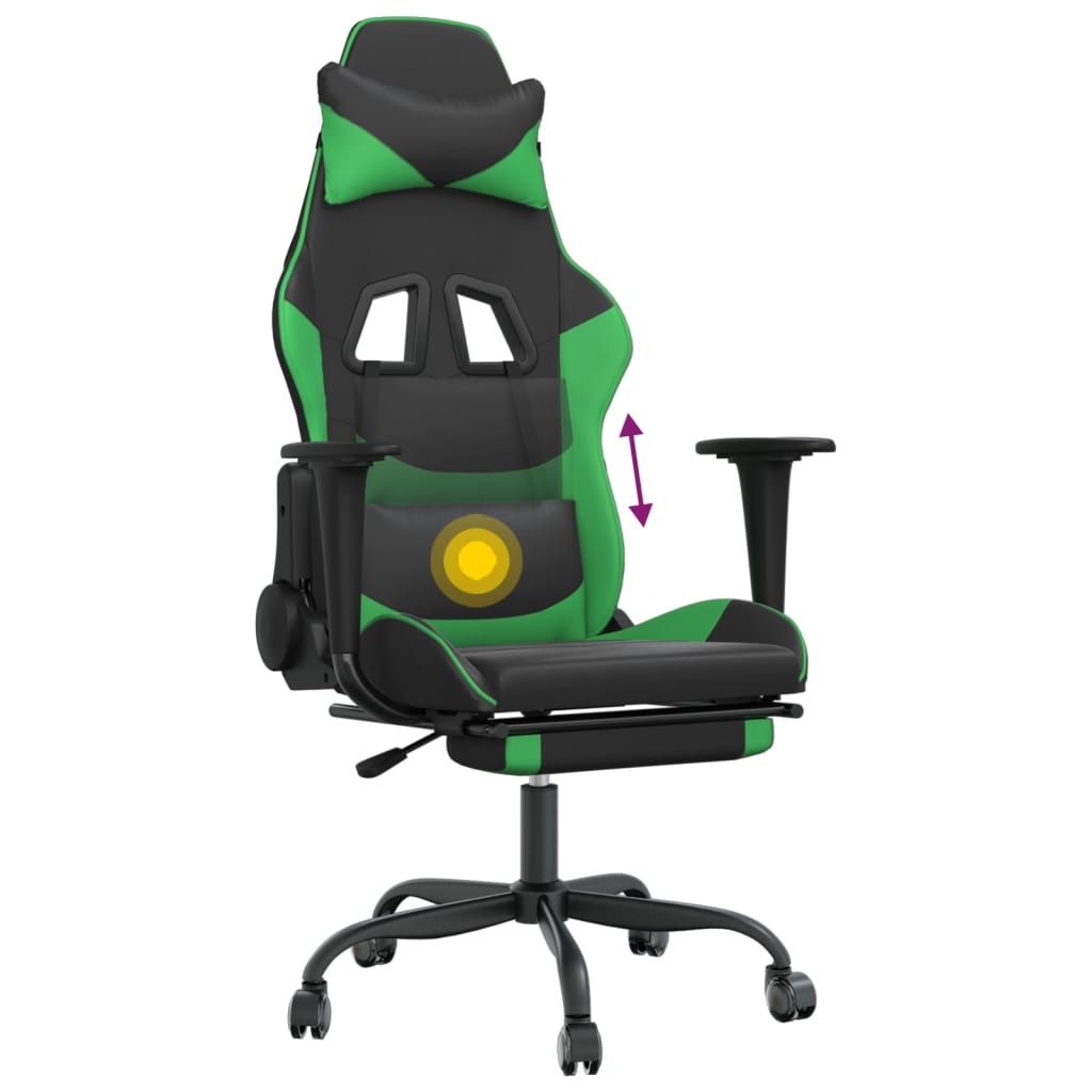 Sedia da Gaming Massaggio Poggiapiedi Nero e Verde Similpelle cod mxl 64686