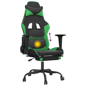 Sedia da Gaming Massaggio Poggiapiedi Nero e Verde Similpelle cod mxl 64686