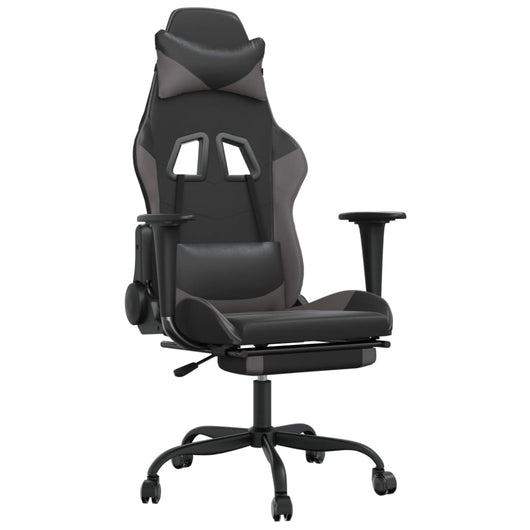 Sedia da Gaming Massaggio Poggiapiedi Nero e Grigio Similpelle cod mxl 62672