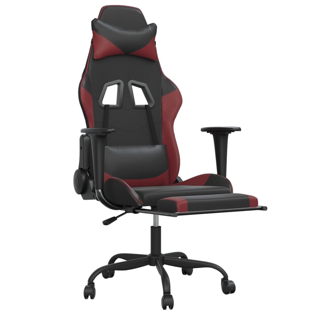 Sedia Gaming Massaggio Poggiapiedi Nero e Rosso Vino Similpelle 345418