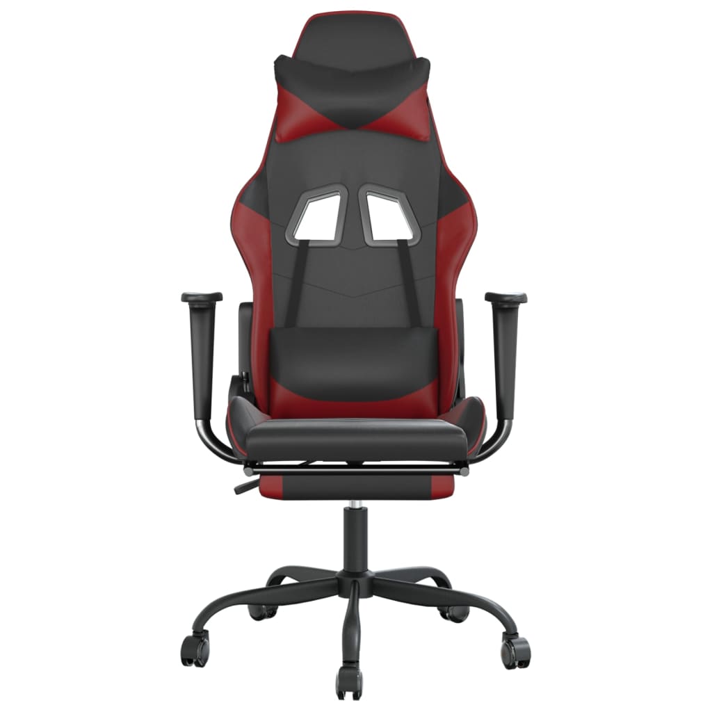 Sedia Gaming Massaggio Poggiapiedi Nero e Rosso Vino Similpelle 345418