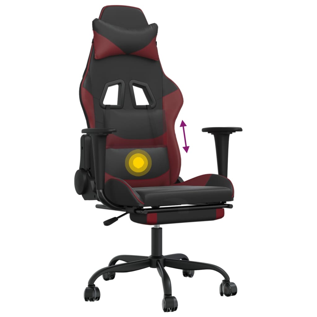 Sedia Gaming Massaggio Poggiapiedi Nero e Rosso Vino Similpelle 345418