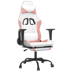 Sedia da Gaming Massaggio Poggiapiedi Bianco e Rosa Similpelle cod mxl 58635