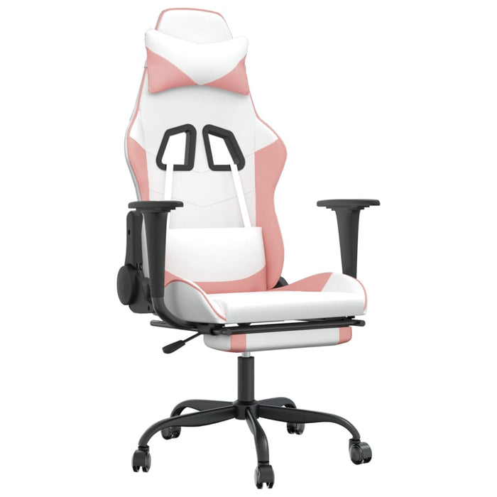 Sedia da Gaming Massaggio Poggiapiedi Bianco e Rosa Similpelle cod mxl 58635