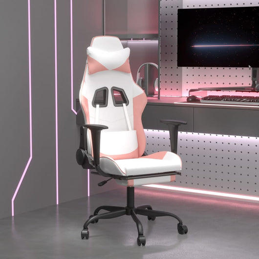 Sedia da Gaming Massaggio Poggiapiedi Bianco e Rosa Similpelle 345420