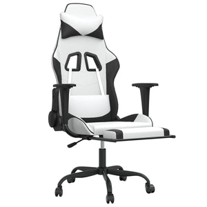 Sedia da Gaming Massaggio Poggiapiedi Bianco e Nero Similpelle 345421