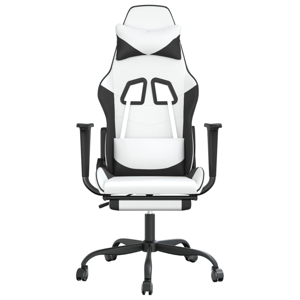 Sedia da Gaming Massaggio Poggiapiedi Bianco e Nero Similpelle cod mxl 58628