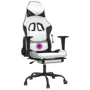 Sedia da Gaming Massaggio Poggiapiedi Bianco e Nero Similpelle cod mxl 58628