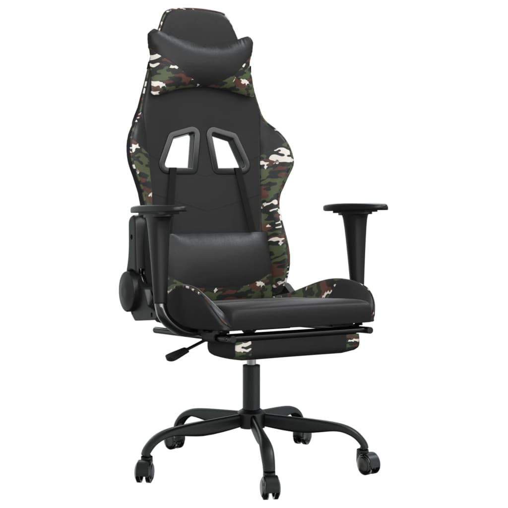 Sedia Gaming Massaggio Poggiapiedi Nero e Mimetico Similpelle 345422