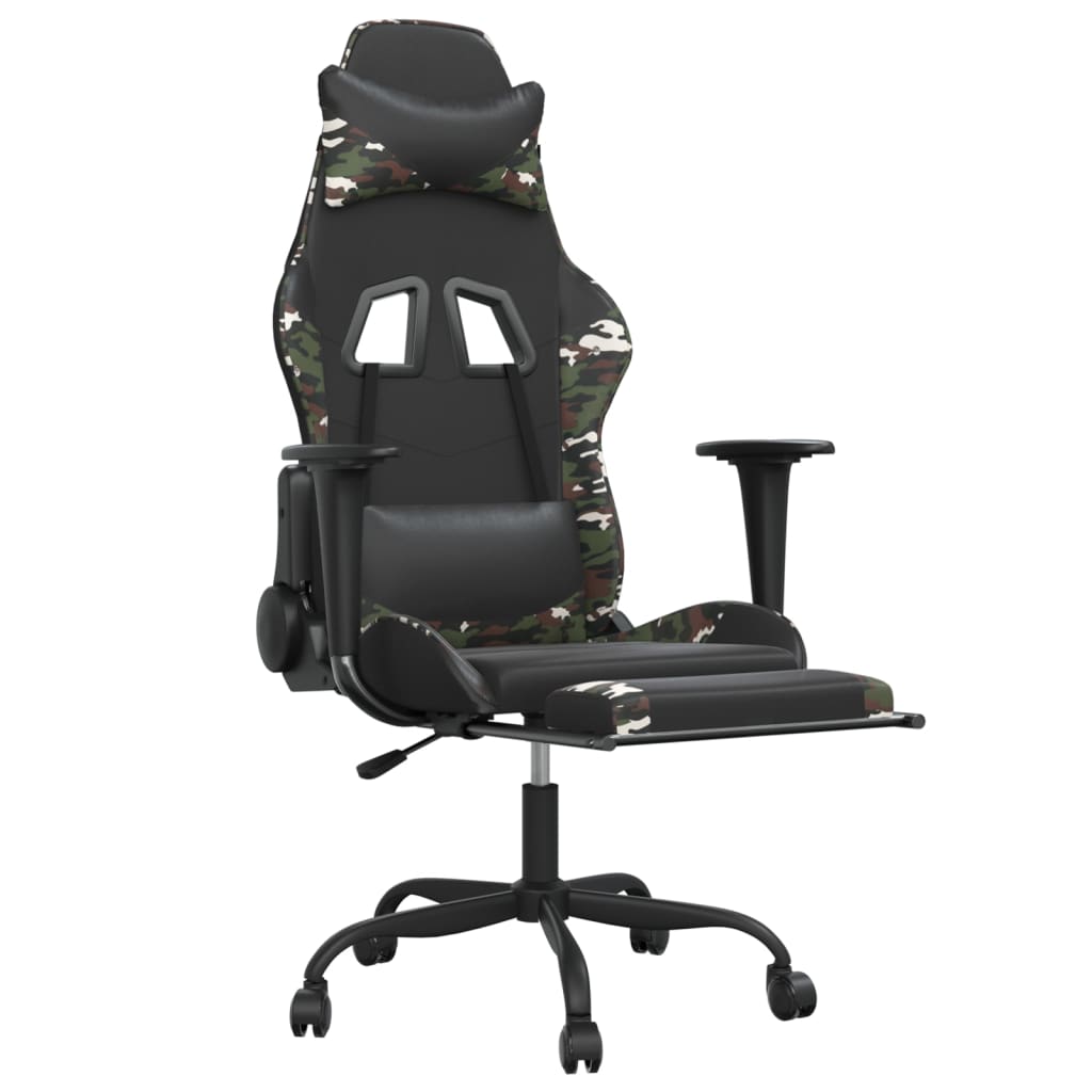 Sedia Gaming Massaggio Poggiapiedi Nero e Mimetico Similpelle 345422