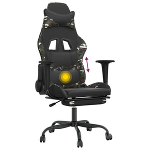 Sedia Gaming Massaggio Poggiapiedi Nero e Mimetico Similpelle 345422